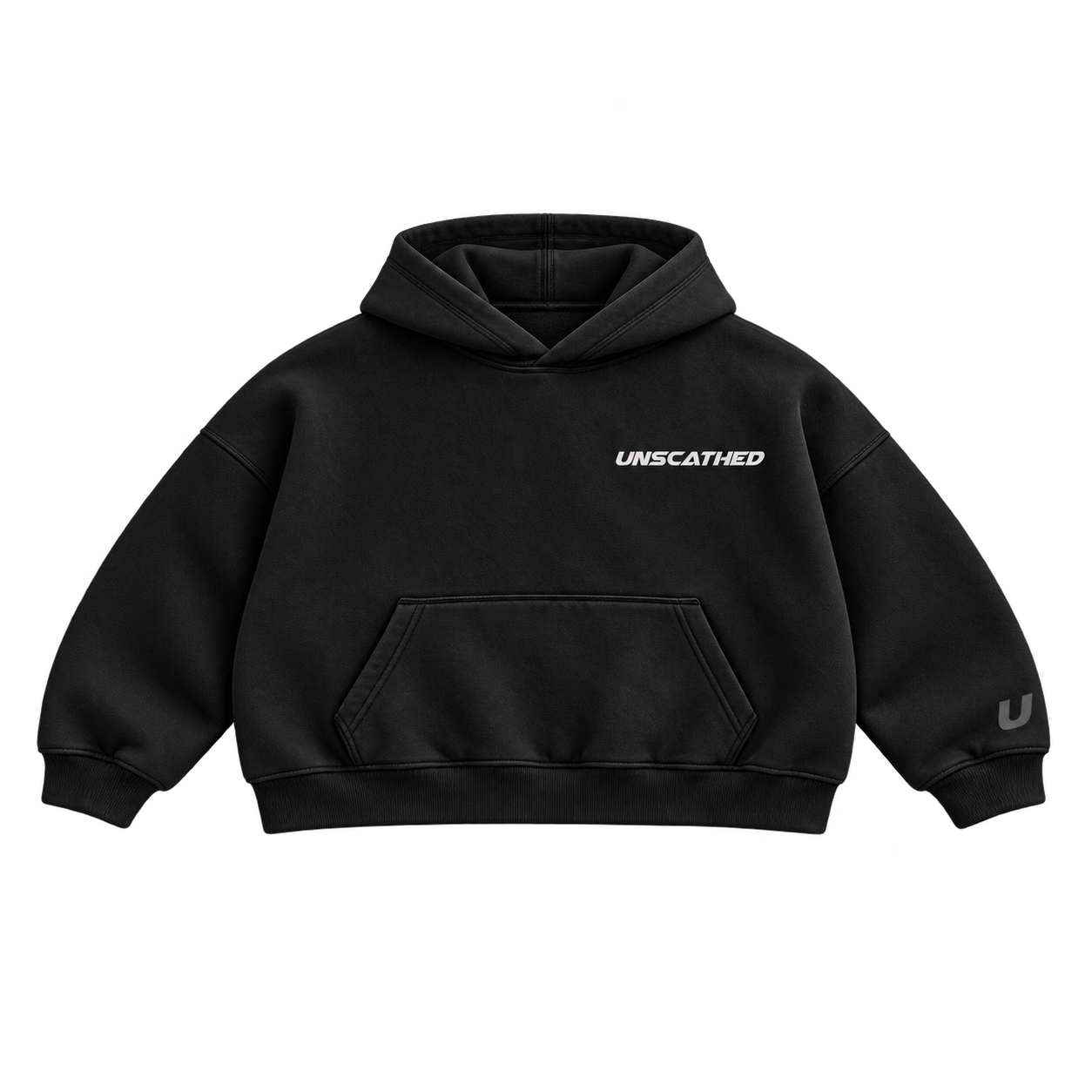 Unscathed Original Essentials hoodie in black with the UNSCATHED chest print